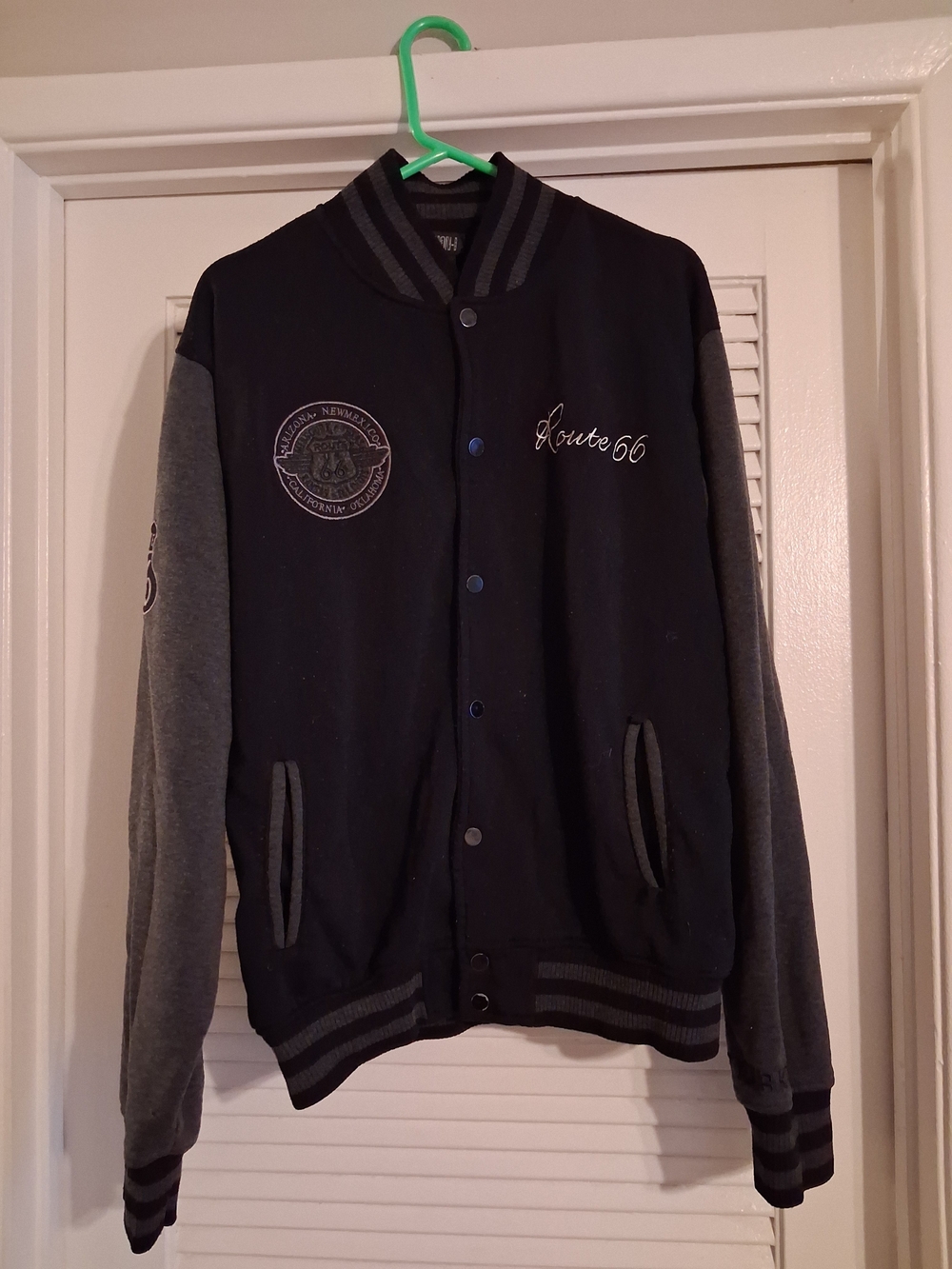 Route 66 Men's Black and Gray Varsity Bomber Jacket